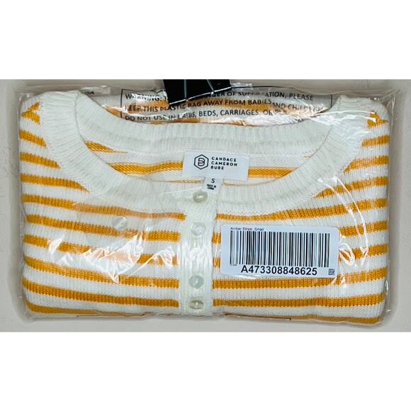 NWT Candace Cameron Bure Soft Boatneck Half Placket Sweater Amber Stripe SIZE S - Picture 7 of 7